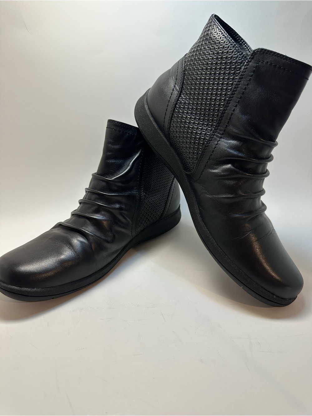 Rockport Black Leather Slip-On Ankle Booties with Textured Panels